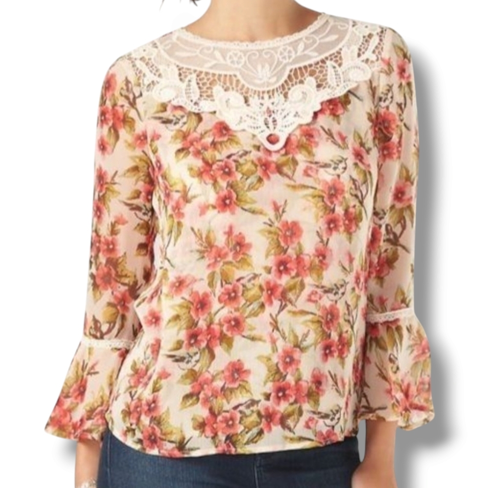 Disney LC Lauren Conrad floral and lace bell sleeve feminine to XL